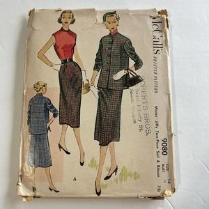 McCalls Vintage 1950's Pattern #9080 Two Piece Suit And Blouse Size 14 HTF RARE‎